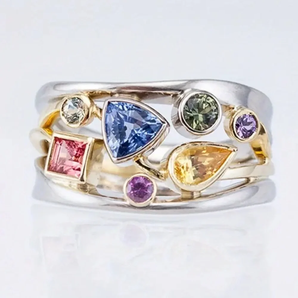 Women’s Multicolor Gemstone Silver and Gold Fashion Ring - Size 8.5 - NWT